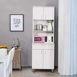 Alpine Willow Tall Kitchen Storage Cabinet, White Microwave Stand with Shelves and Drawers, Double Door Pantry Unit, Hutch-picture-27