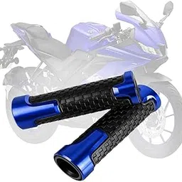 Vagary CNC Aluminum Alloy Motorcycle Handle Grips 7/8" 22mm Rubber Handlebar for Yamaha R15 V3, V4, R15M. Aerox 155, FZ-X (Blue)-picture-26