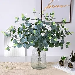 SATYAM KRAFT 3 Pieces of Artificial Eucalyptus Gingko Flower Sticks Bunch Decorative Leaves (ONLY Flower NO VASE) for Home Decor, Bedroom, Living Room, Table Decoration (Fabric, Green)-picture-12