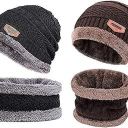 stylisty ind Unisex Acrylic Cap Pack Of 2 (Cap with Neck Warmer Black, Brown_Free Size)-picture-25