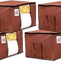 Fun Homes 4 Pieces Non Woven Fabric Underbed Storage Bag, Cloth Organiser, Blanket Cover with Transparent Window (Brown)-picture-47