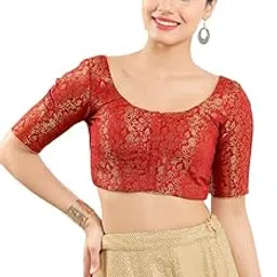 vamas Women's Brocade & Georgette Padded Self Design Half Sleeve Readymade Saree Blouse (X-1126.ELB)-picture-47