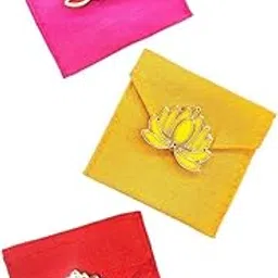 goldgiftideas Lotus Broach Silk Coin Envelope for Gift, Shagun Pouches for Baby Shower, Coin Purse for Women, Return Gifts for Mehndi Favor (Pack of 10)-picture-25