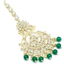 zeneme 18K Gold Plated Traditional Kundan Studded with Pearls Maang Tikka for Women/Girls-picture-17