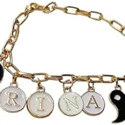 kitchensutra india Personalized Charm Name Bracelet | Gold Plated Metal Chain with Enamel Charms | Customized Bracelet for Women & Girls | Elegant Gift for Birthdays, Anniversaries, Festive Occasions-picture-36