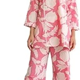 jisora Women's Pure Cotton Pink Printed Co Ords Set-picture-49