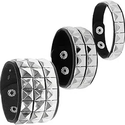 godsdwares 3Pcs Gothic Jewellery, Punk Bracelet, Leather Bracelet for Men - The Style Sutra PU Studded Punk Unisex Wrap Bangle Fashion Gift-picture-22