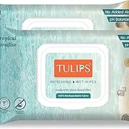 Tulips Refreshing/Makeup Remover Wet Wipes made with Plant based Fibre, LID Pack (Tropical Paradise) (Pack of 2, 30 wipes each)-image-27