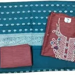 taskeen Silk/cotton Salwar Suit Set, rama blue chenderi Dupatta with Silver Motifs, wine Embroiderd 3 Piece-picture-34