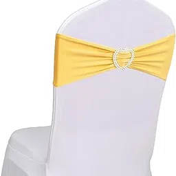 Fbewom Spandex Chair Sashes Bows 30 Pack Yellow Sashes for Chairs Universal Elastic Chair Sashes Bows with Heart Buckle Slider for Banquet Wedding Party Decorations-picture-20