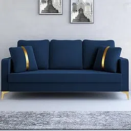 Adorn India Premium Chandler - 3 Years Warranty - 3 Seater Sofa Velvet Suede Fabric - Blue-picture-26