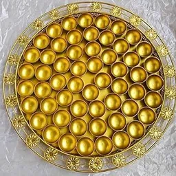 56 Bhog Pooja Thali | Round Brass Finish Metal Plate with Flower Border Design | Temple Bhog Platter for Janmashtami & Annakut Pooja Item 18 INCH, Festive Decor-picture-44