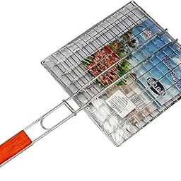 BBQ Fish Grill Stainless Steel Barbeque Net Basket BBQ Clip Folder Grill Charcoal Grilled Rack with Wooden Handle Roast Grilling Single Fish Meat Basket BBQ Tool-picture-27
