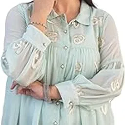 juniper Mint Sheer Chiffon Tunic with Sequin & Thread Embroidery-picture-13