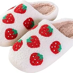 tellrain Cute Strawberry Pattern Women's Bedroom Slippers - Warm, Soft, Fuzzy, Non-Slip-picture-40