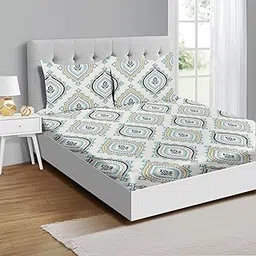 Signature Micro Cotton Feel Elastic Fitted Printed King Size Double Bed Bedsheet with 2 Pillow Covers Fits Upto 8 inches Mattress, Size- 72X78 Inches (Design 1)-picture-10