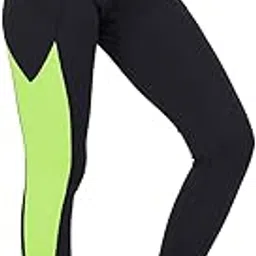Imperative Women Color Block Gym wear Leggings Ankle Length High Waist Strechable Workout Tights Sports Fitness Yoga Track Pants | Gym Tights for Girls (Black Neon)-picture-41