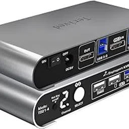 Terived 2 Port DP USB 3.0 KVM Switch Two Computers 1 DisplayPort Monitor switcher, 8K@30Hz 4K@144Hz, Aluminum hotkey Audio mic, Digital Display, HDR10 with Cables-image-37