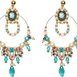 sanjoya Embroidered Earrings for Women | Statement Golden & Blue Crystal Dangler Earrings | Ethnic Jewelry for Weddings, Festivals & Special Occasions-picture-45