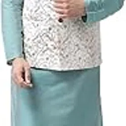 kisah Men Green White Printed Kurta with Churidar, Full Sleaves, Knee Length, Straight, Regular Fit, Mandarin Collar Ethnic Wear-picture-32