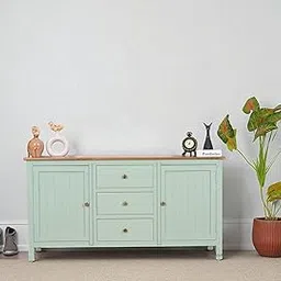 WOODEFLY Solid Mango Wood Sideboard Cabinet- 2 Doors & 3 Drawers Solid Wood Free Standing Sideboard (Finish Color - Silt Green)-image-79