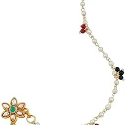 Beautiful Floral Nose Pin with Green Cubic Zirconia and Gold Finish for Women-image-27