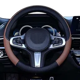 Econour Premium Microfiber Leather Car Steering Wheel Cover, Non-Slip, Breathable (114 Black Brown)-picture-35