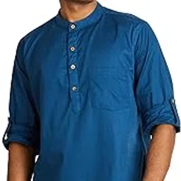amazon brand - symbol Men's Cotton Solid Short Kurta (Regular Fit)-picture-30
