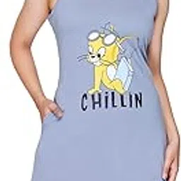 white moon Knee Length Night Dress for Women, Sleeveless Night Dress for Women, T Shirt Knee Lenght Night Dress, Nighties for Women Cotton, Printed (Pack of 1)-picture-31