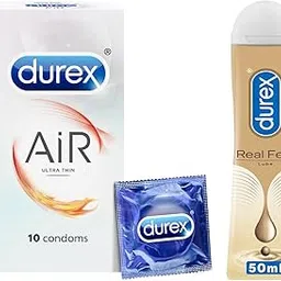 Durex Real Feel Long-Lasting Lubricant - 50ml & Durex Air Condoms for Men - 10 Count | Suitable for use with lubes & toys COMBO-picture-38