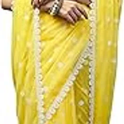 hesvi Women’s Georgette Saree with Unstitched Blouse Piece and Hand-Embroidered Gota Work Lucknowi Chikankari-picture-12