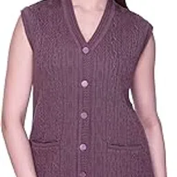 aarbee Self Design Sleeveless V Neck Woollen Cardigan for Women with Front Pockets-picture-43