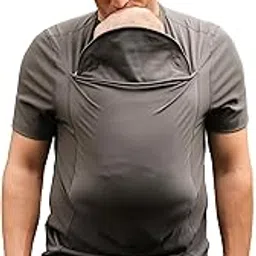 Lalabu Dad Shirt Baby Carrier | Engineered to Help New Dads Bond | Comfortable & Easy to Use Mens Kangaroo Shirt With Pouch | Simple Gray, Large, Short Sleeve-picture-22