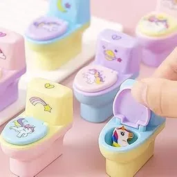 Creatives Small Toilet Shaped Sharpener with Eraser Wheel for School Kids Multi Color, Pack of (3)-picture-22