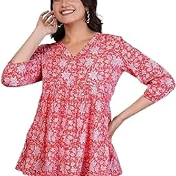 navyankaa Women's Regular Fit Printed Tunic Top with 3/4 Sleeves and V Nack Long Length | Night Top for Women-picture-47