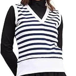 sassafras Navy & White Striped V-Neck Sleeveless Sweater-picture-26