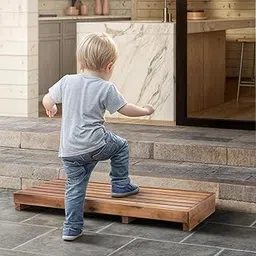 Carpentray One Step Stool for Elderly (35" Length) - Acacia Wood High Riser Step Stool with Non-Slip Pads - 550 Lbs Wooden Mobility Stepping Stools for Handicap, Bed, Bathroom, Kitchen (Brown)-image-14