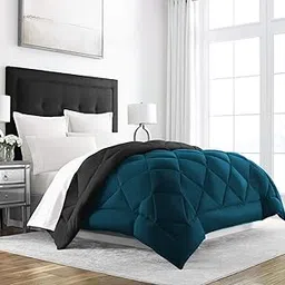 Jaipur Linen All Season Microfiber -Reversable Duvet/AC Comforter/Quilt - Black Aqua - Single Size 60 Inch x 90 Inch-image-39