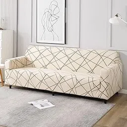HOKIPO Stretchable Elastic Cover for Sofa 4 Seater, Beige Abstract Line (AR-4096-D23)-picture-28