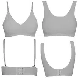 OK INTERPRISES Women Nylon Padded Non-Wired Air Sports Hook Bra - Free Size - Pack of 2 -Grey-picture-44