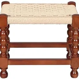 WOOD IS GOOD Wooden Handmade Woven Stool Small Square & Jute Stool || Charpai Khat Manjhi Wooden Small Decorative Chowki Handicrafts Gift Item Home & Living Room Decoration,-picture-31