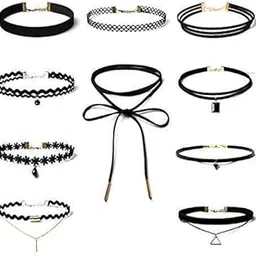 shining diva fashion Jewellery Girls/Women'S Stylish Black Fabric Lace Choker Necklace Combo Set Of 10 Pieces (Cmb272)-picture-45