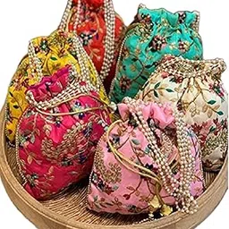 pink treasure 75 Pcs Embroidered Silk Pouch Bag Designer Women Potli Bags Handle Purse Clutch Purse for Women Festive & Weddings Gift-picture-32