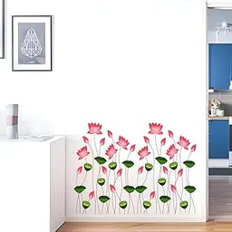 Monk Wish Lotus Flower Wall Decal, Pink and Green Floral Design, 60 x 51 cm, Decorative Wall Sticker-picture-16