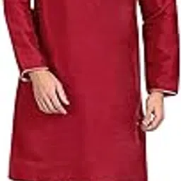 skavij Men's Art Silk Contrast Kurta Pyjama Set Woven Design 2-Piece Festive Ethnic Dress-picture-29