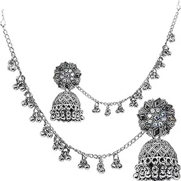 Jhumka for women Silver Jhumkhas Earrings with hair Chain Jhumki Earrings Combo Hair Chains-picture-33