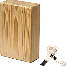 The Gym Bucket Wooden Yoga Block, Pilates Brick, Support for Decent Poses (Solid) (1 PC Block + 1 PC Belt)-picture-16