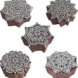 Royal Kraft Round Wooden Printing Stamps (Set of 5) - DIY Henna Fabric Textile Paper Clay Pottery Blocks Htag2209-picture-11