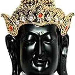 Zefroz Present Antique Black Golden Buddha Face with Crown and Wooden Base Showpiece(15 * 5 * 5 Inches)-image-18