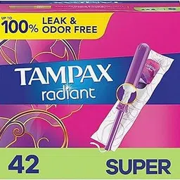 Tampax Radiant Tampons Super Absorbency with BPA-Free Plastic Applicator and LeakGuard Braid, Unscented, 42 Count-image-28